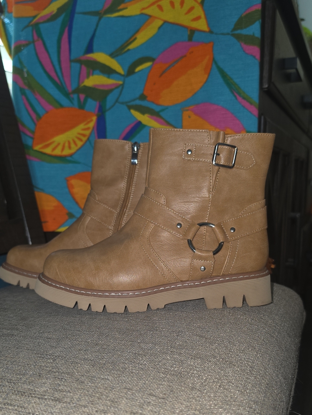 Corkys Tan Buckle Combat Ankle Boots